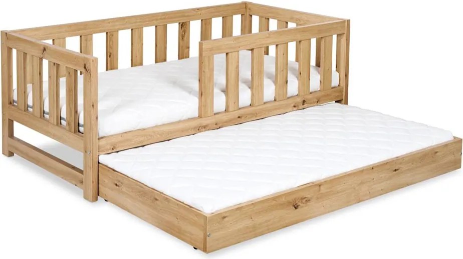 Pat lemn masiv alb pentru tineri Amelie 160×80cm /Stejar - Stejar deschis, Cu functie de dormit