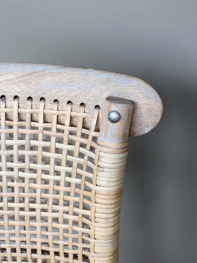 Scaun de bar din lemn de cauciuc și rattan, natur, H92 cm, Old French