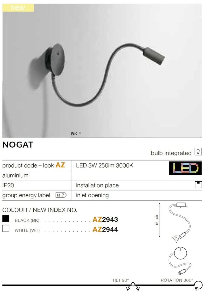 Aplica LED cu brat directionabil NOGAT alba