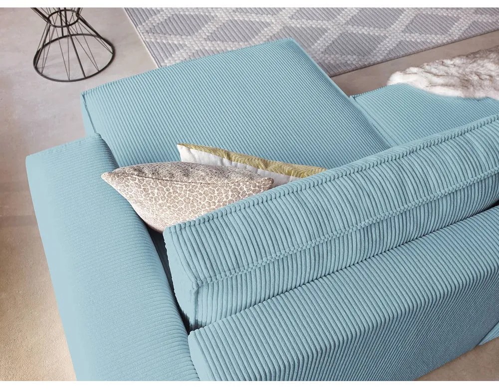 Colțar verde mentă extensibil/cu spațiu de depozitare cu tapițerie din catifea reiată Nihad – Bobochic Paris