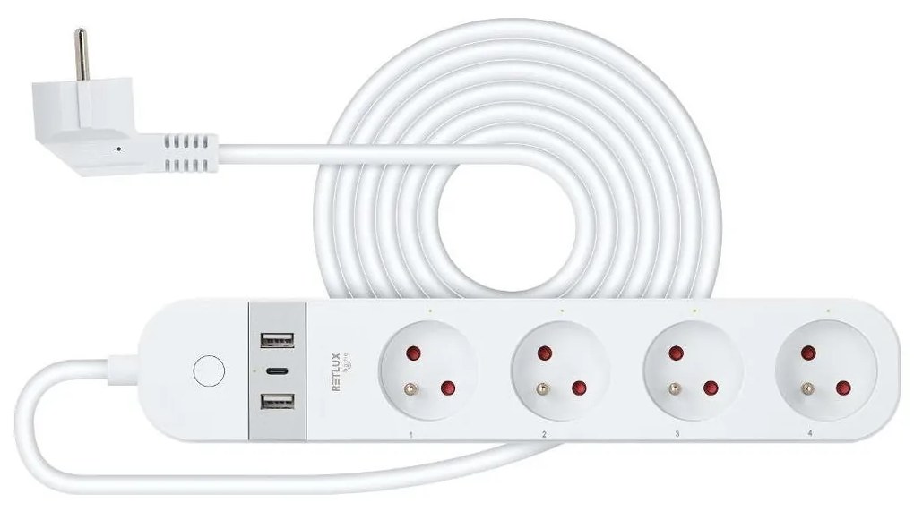 Prelungitor inteligent cu întrerupător 4Z + 2xUSB-A+1xUSB-C 1,5m Wi-Fi Tuya alb