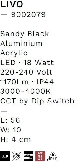 Aplica de perete LED baie IP44 LIVO neagra