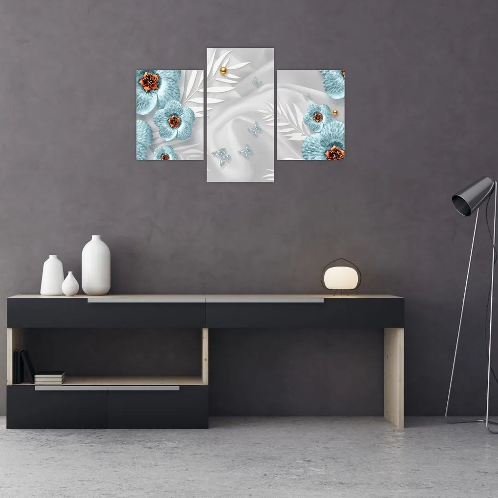 Tablou - 3D Flori albastre (90x60 cm)