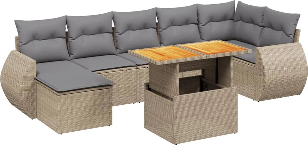 vidaXL Set canapele de grădină, 8 piese, cu perne, bej, poliratan