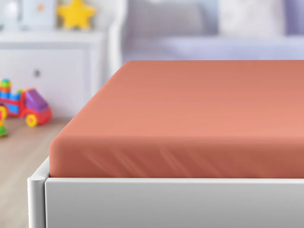 Cearceaf jersey pentru patut copii maro caramiziu, 60 x 120 cm