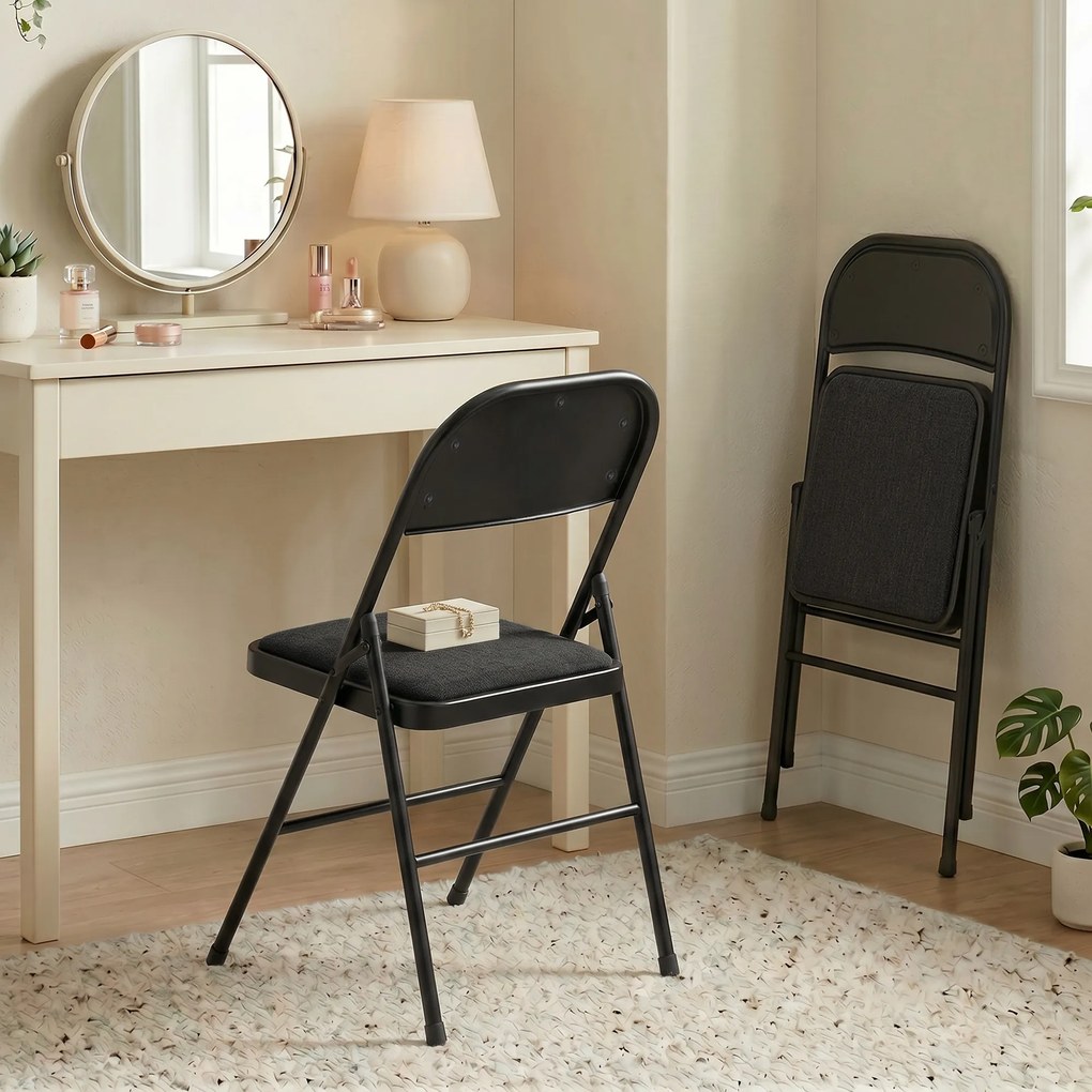 HOMCOM Set de 2 scaune pliante pentru sufragerie, portabile, cadru din oțel dim. 45l x 46P x 78H cm negru | Aosom Romania