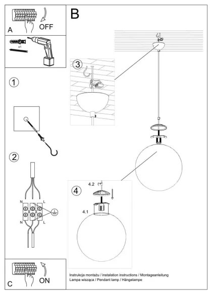 Sollux SL.0715 - Lustră suspendată pe cablu TOYA, 1xE27/60W/230V, Ø 20 cm, alb/auriu