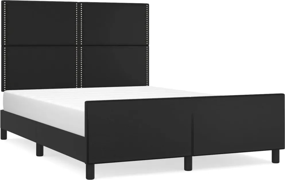 vidaXL Cadru de pat cu tăblie, negru, 140x190 cm, piele ecologică
