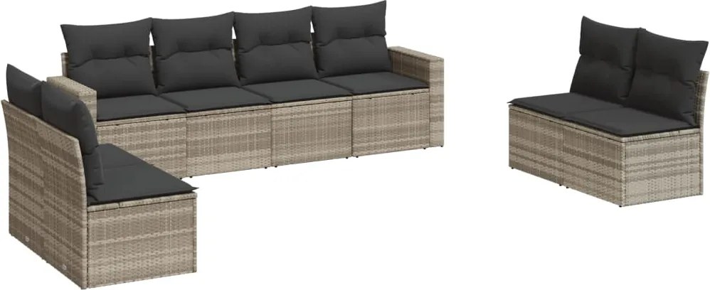 vidaXL Set mobilier de grădină cu perne, 8 piese gri deschis poliratan