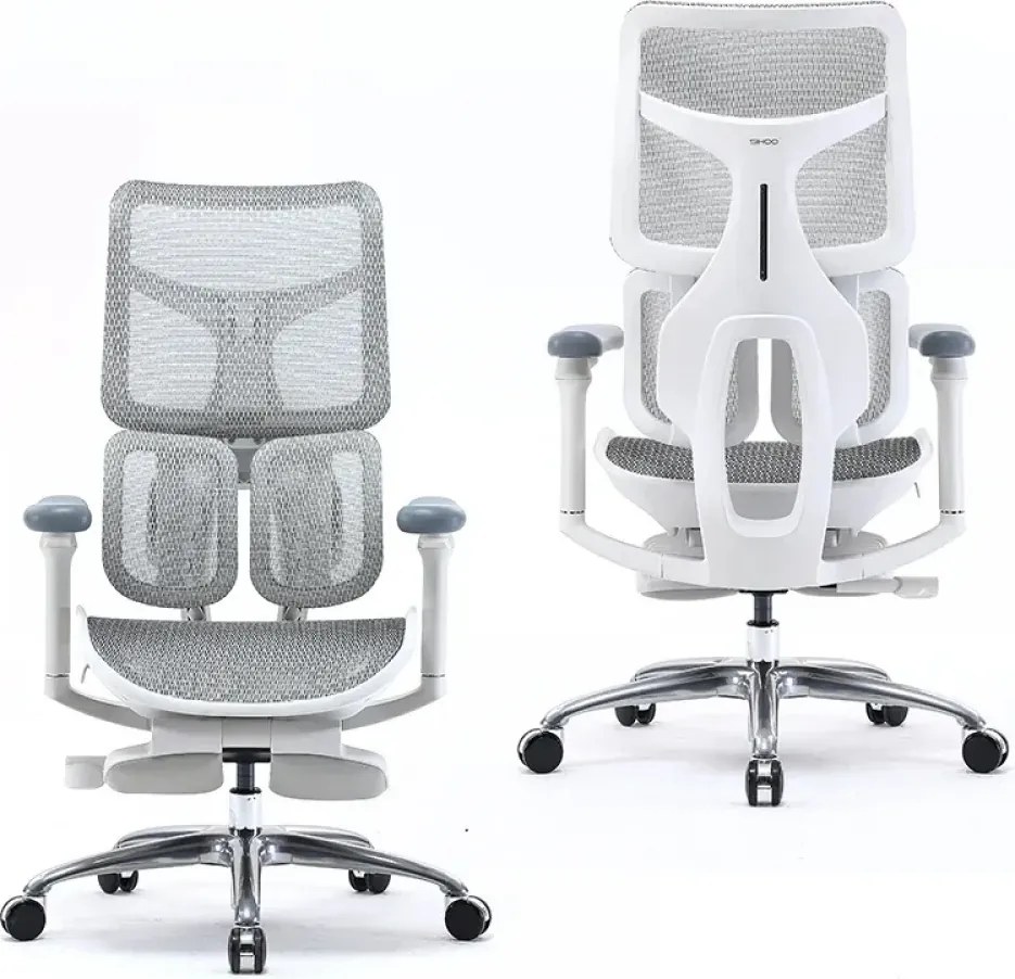 Scaun ergonomic SIHOO S100, cotiere 4D ultra moi, suport lombar adaptiv, spătar reglabil pe inaltime, sezut cu translatie, mecanism multifunctional inclinare/blocare, suport picioare Dual, pivotant, Mesh, Gri