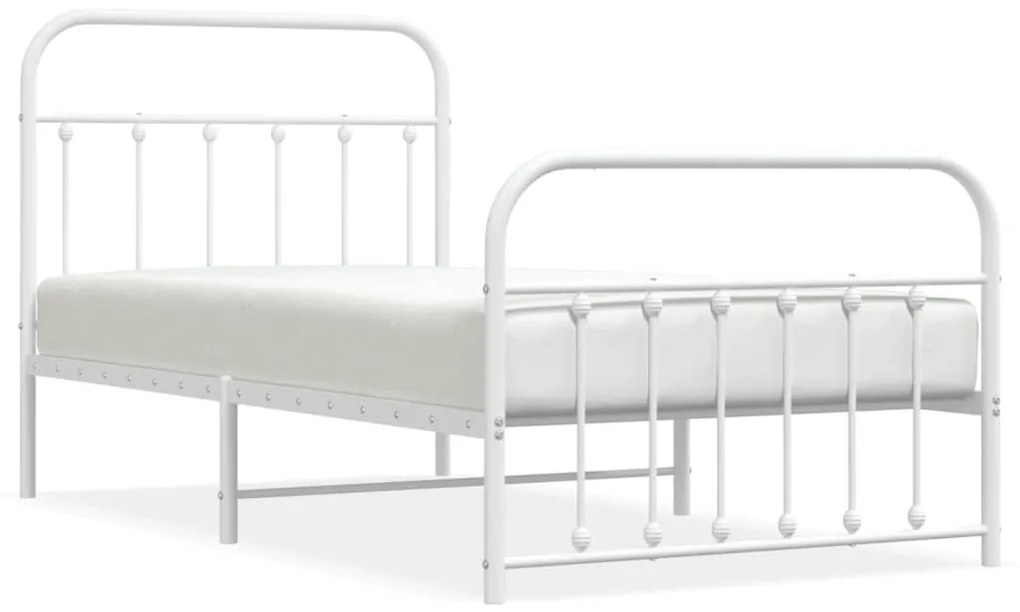 352639 vidaXL Cadru de pat metalic cu tăblie de cap/picioare, alb, 100x190 cm