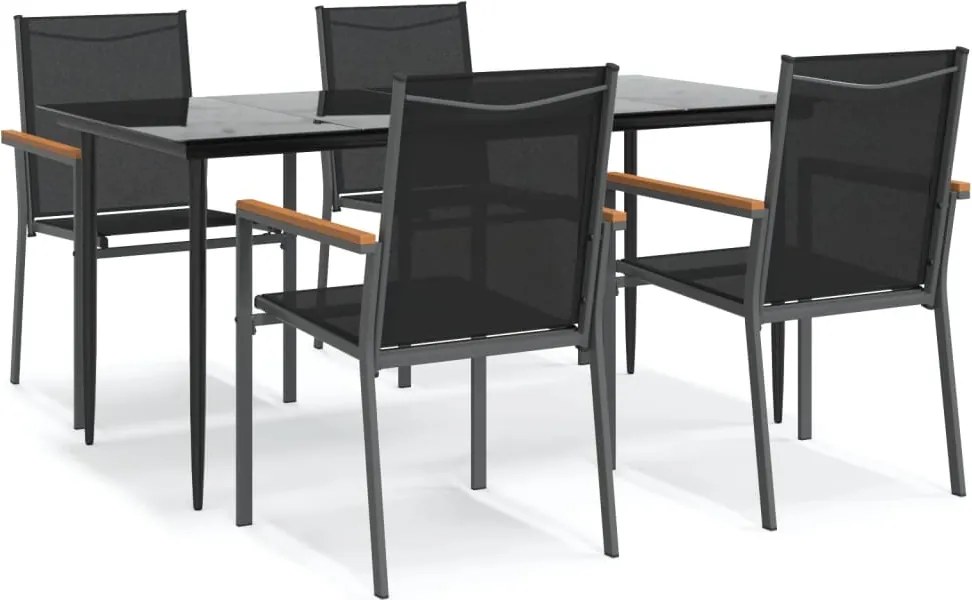 vidaXL Set mobilier de grădină, 5 piese, negru, textilenă și oțel