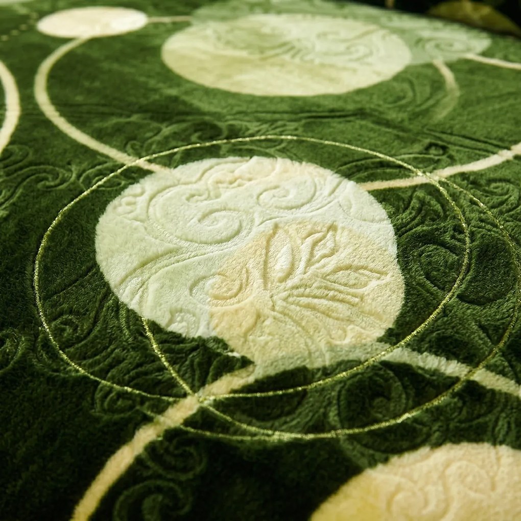 Pătură Cocolino gofrată 3D, verde cu cercuri, 200x240 cm, 2,2 kg, PGU204
