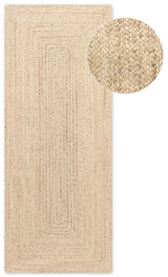 Covor tip traversă culoare naturală deschisă reversibil, țesut manual din iută 80x200 cm Sharmila Natural White – Hanse Home