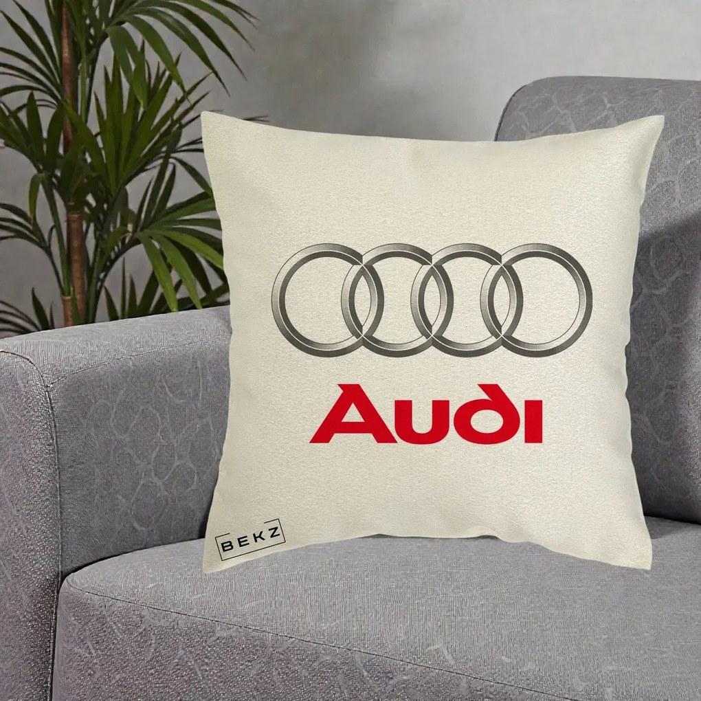 Perna Personalizata cu emblema Audi, 40x40 cm, Ecru, Husa Detasabila, Perna Inclusa, BEKZ®