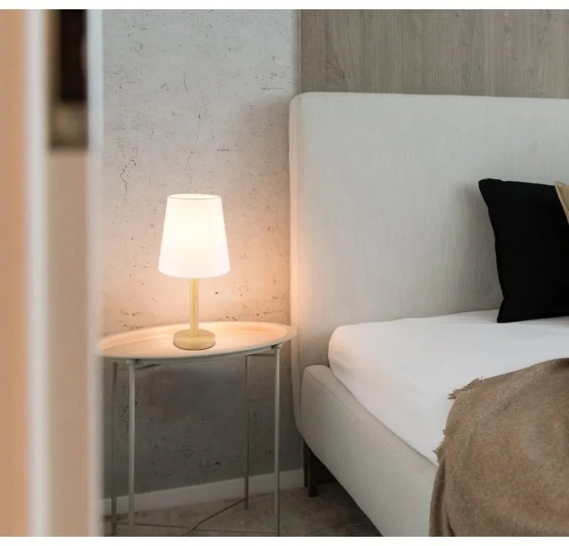 Veioza de masa metal aspect lemn abajur textil alb JORIS