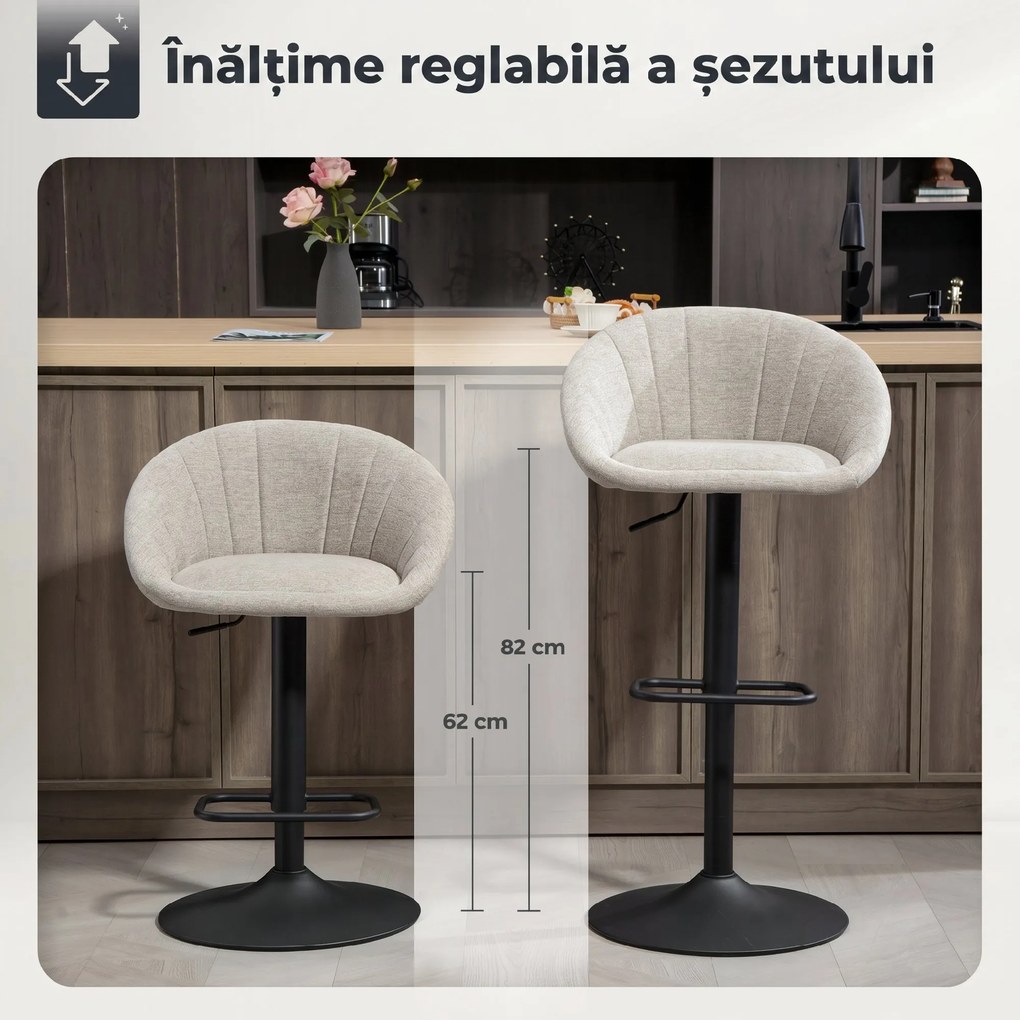 HOMCOM Set 2 Scaune de Bar Rotative din Țesătură cu Înălțime Ajustabilă Bej | Aosom Romania