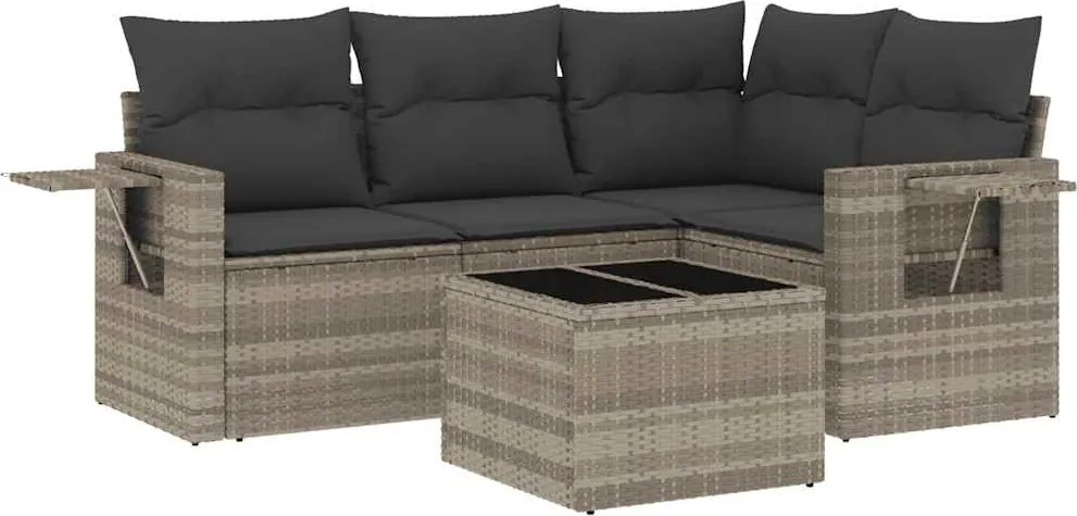 vidaXL Set canapele de grădină cu perne, 5 piese gri deschis poliratan