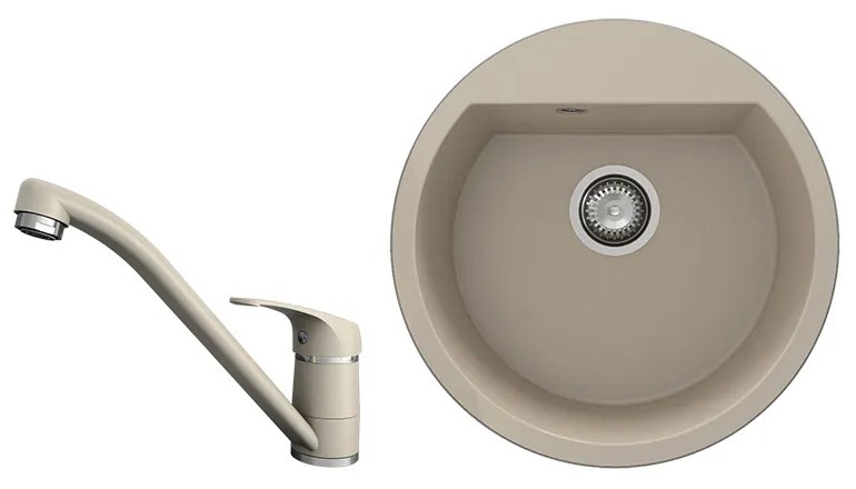 PACHET FAT CHIUVETA ROTUNDA 51 CM+BATERIE PIPA DREAPTA, CAPPUCCINO/BEJ, MARMURA COMPOZITA