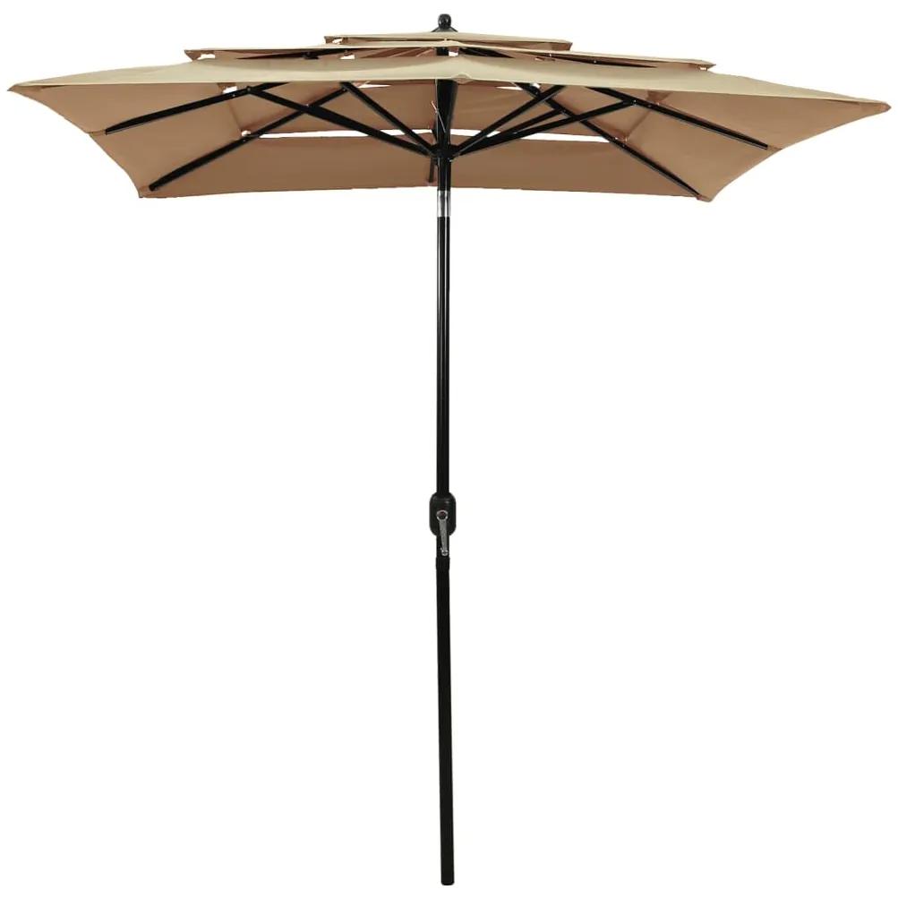 Umbrela de soare 3 niveluri, stalp de aluminiu, gri taupe 2x2 m Gri taupe, 2 x 2 m