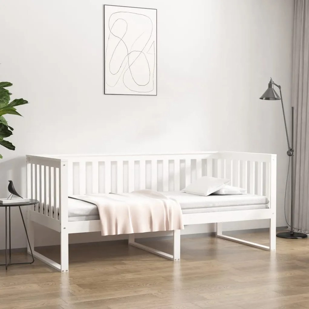 vidaXL Pat de zi fără saltea, alb, 90x190 cm, lemn masiv pin