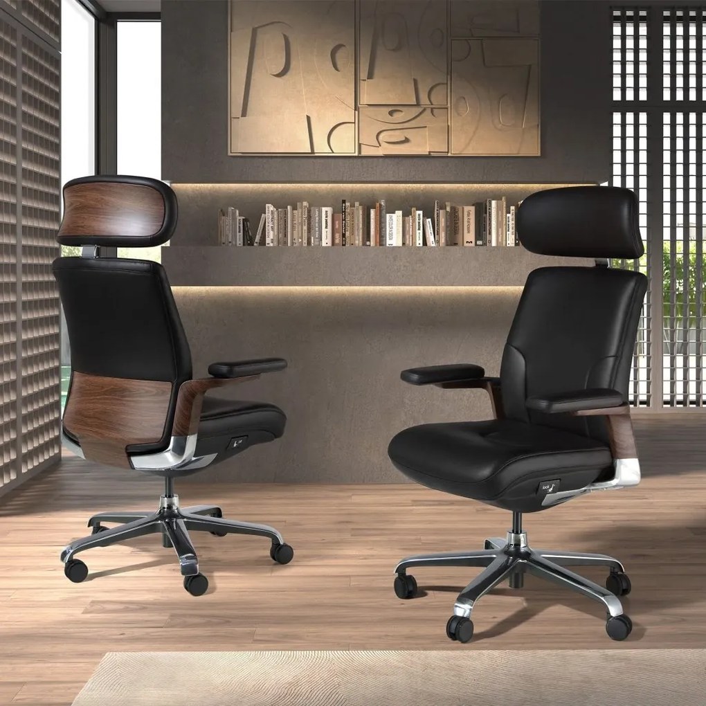 Scaun de birou modern piele sintetica si furnir de nuc Black