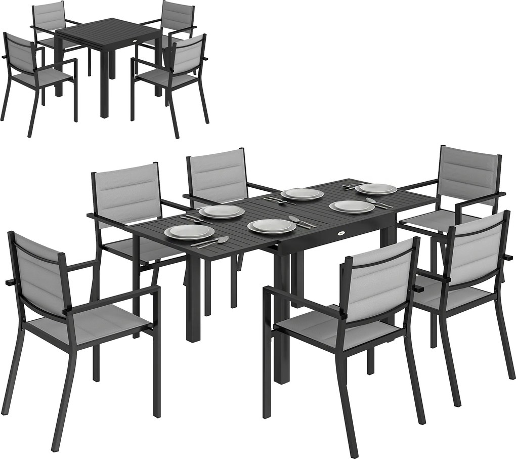Outsunny Set de masă exterior 7 piese, Masă și scaune pentru terasă din aluminiu pentru 6 persoane cu masă extensibilă | Aosom Romania