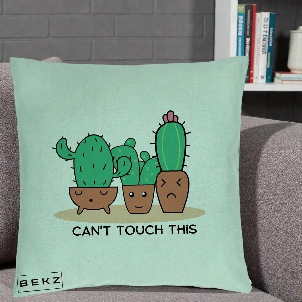 Perna Decorativa Cactus Funny Can't Touch This, 40x40 cm, Verde Menta, Husa Detasabila, Perna Inclusa, BEKZ®