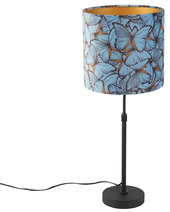 Lampă de masă neagră cu abajur din catifea cu fluturi aurii 25 cm - Parte
