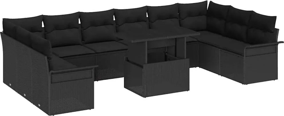 vidaXL Set de canapele pentru grădină Manual 11 pcs Negru Poli Rattan