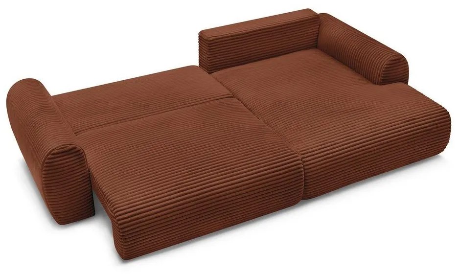 Colțar cărămiziu extensibil cu tapițerie din catifea reiată (cu colț pe partea dreaptă) Lucien – Bobochic Paris