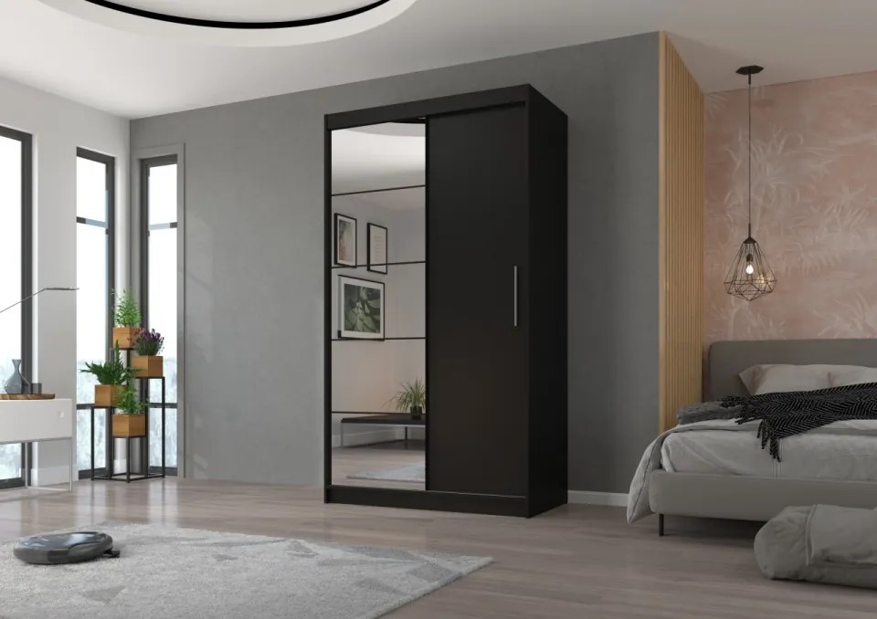 Dulap cu usi glisante si oglinda 120x215 cm, Esti, ADRK Furniture (Culoare: Antracit)