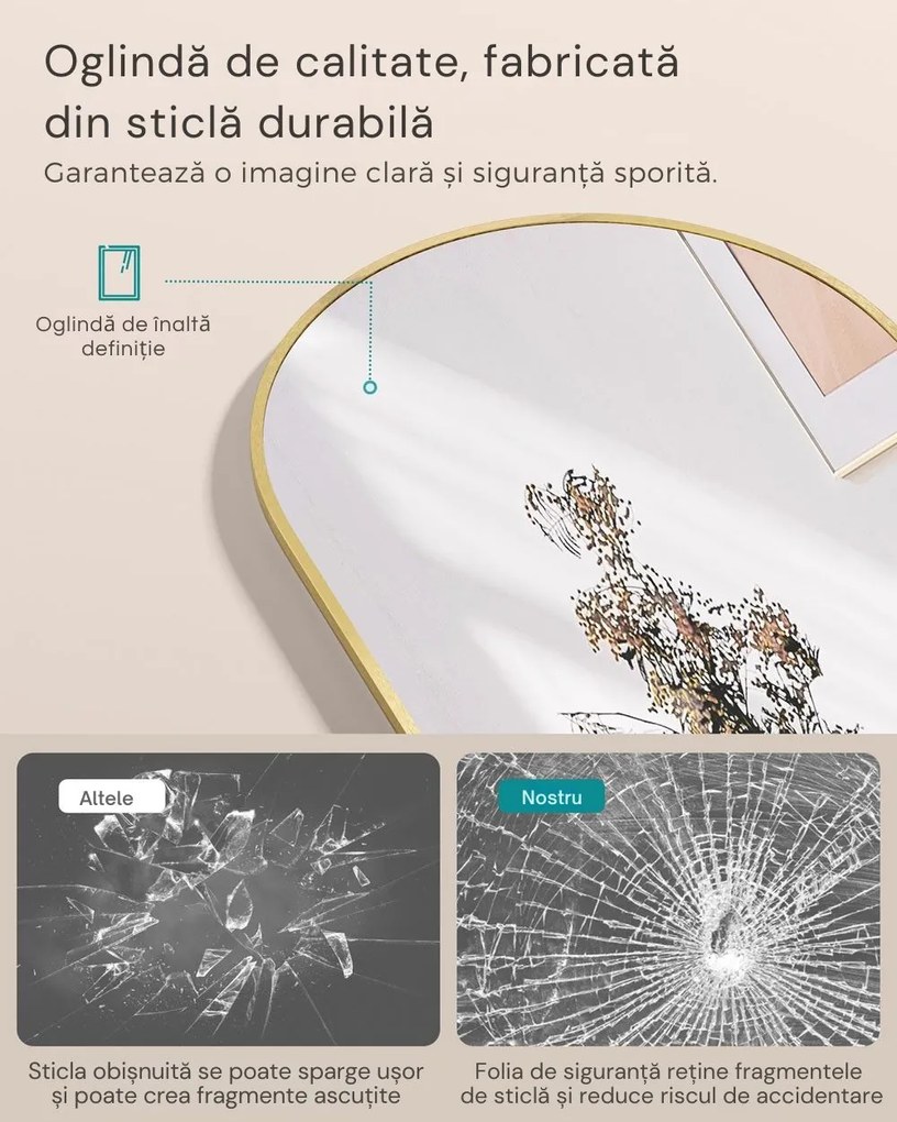 Oglindă rotunjită UMBRA, 160x50 cm, auriu SongmicsHome