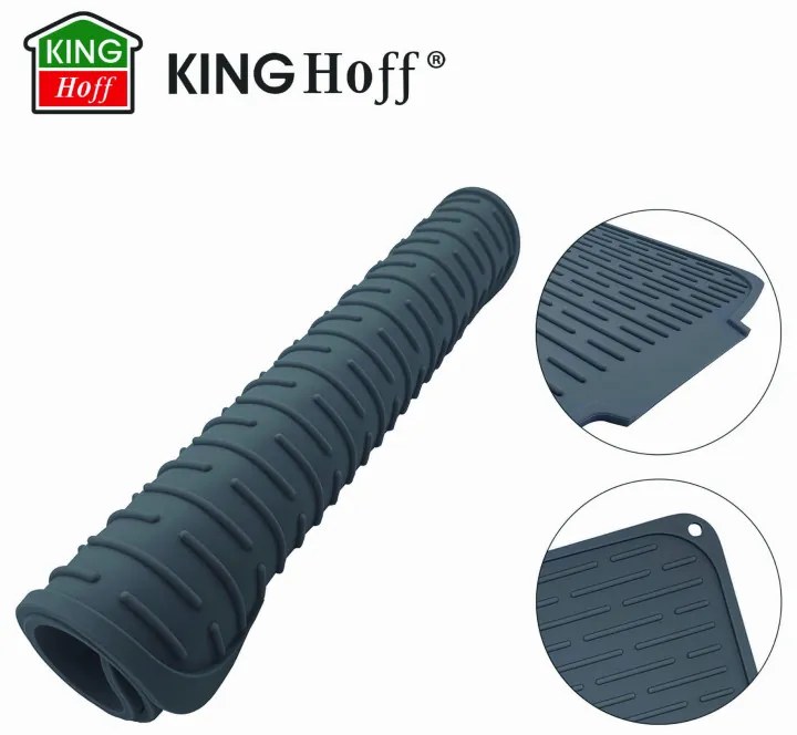 Uscator de vase din silicon KH 1905, 46x40 cm, Suprafata antiderapanta, Marginea de scurgere, Rulare, Gri