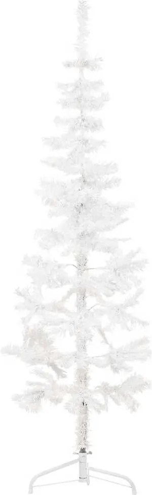 vidaXL Jumătate brad de Crăciun subțire cu suport, alb, 180 cm