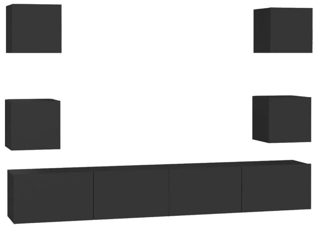3078768 vidaXL Set dulapuri TV, 6 buc., negru, lemn prelucrat