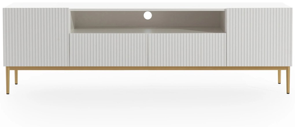 Comodă TV cu nișă și sertare Nicole 200 cm - alb mat / picioare aurii