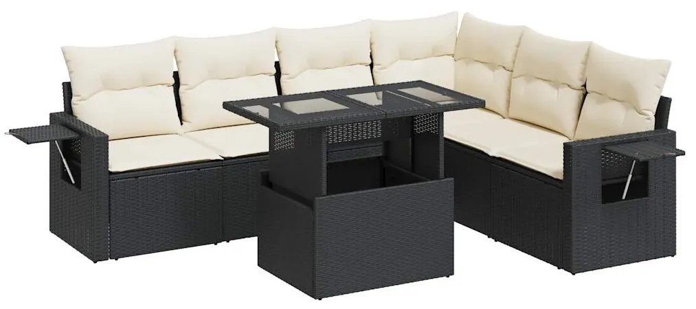 3326487 vidaXL Set canapele de grădină cu perne, 7 piese, negru, poliratan