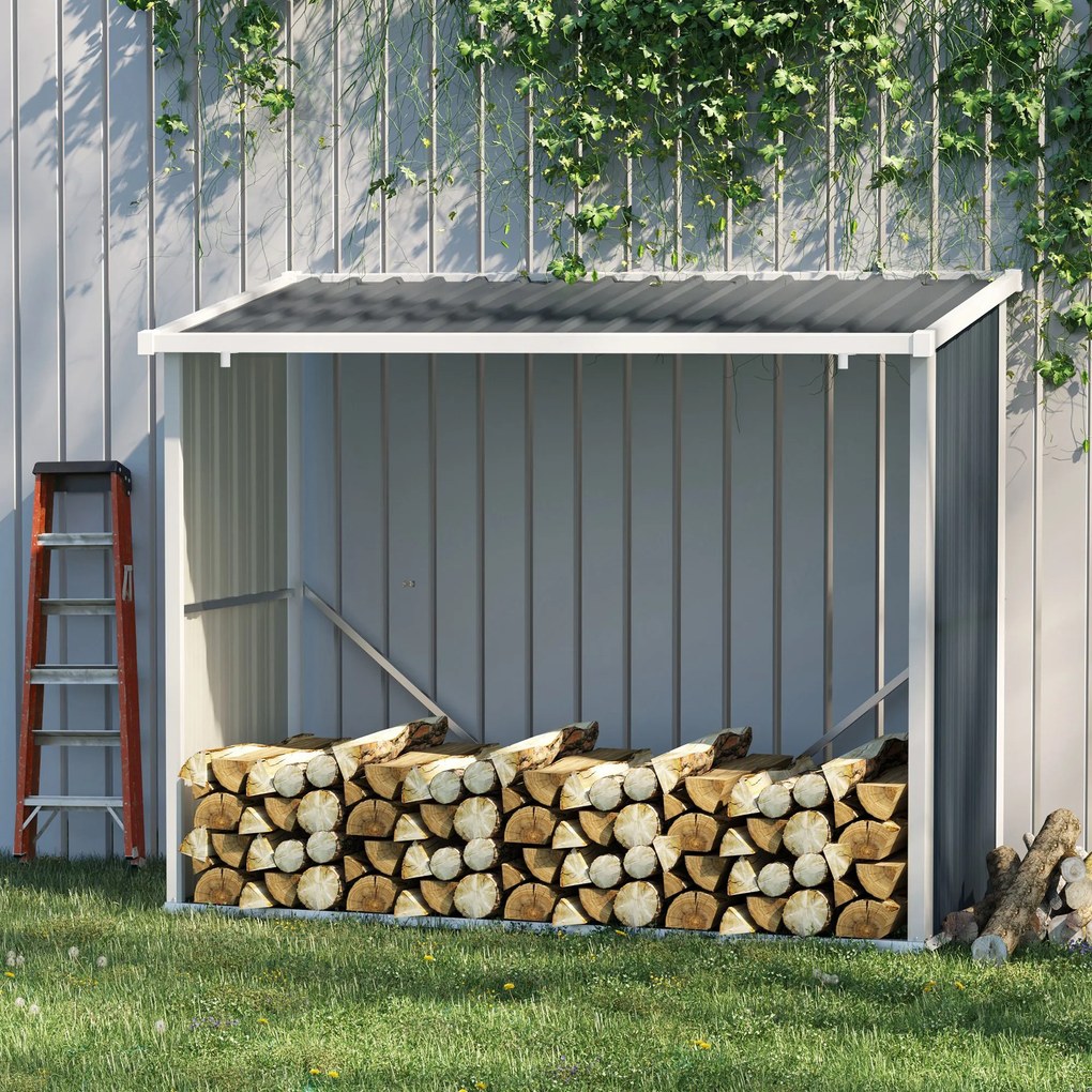 Outsunny Suport exterior pentru lemne, din oțel galvanizat, cu bază înălțată și acoperiș înclinat, 1,34 m², gri închis | Aosom Romania