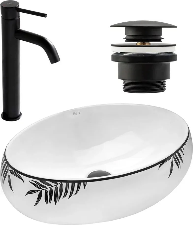 Set lavoar pe blat Rea Shila + baterie Lungo + ventil Click-Clack universal