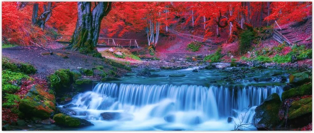 Tablou - Cascada în pădurea roșie (120x50 cm)