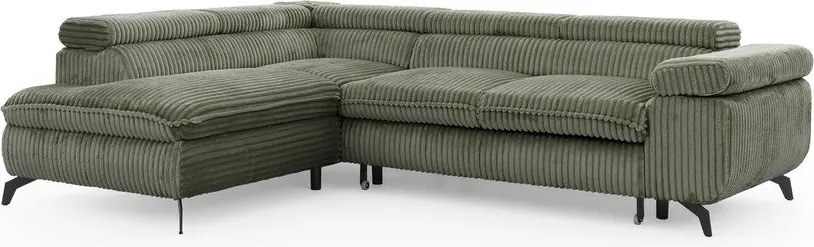 Colțar verde cu tapițerie din catifea reiată (cu colț pe partea stângă/în formă de ”L”) Marbeya – Ropez