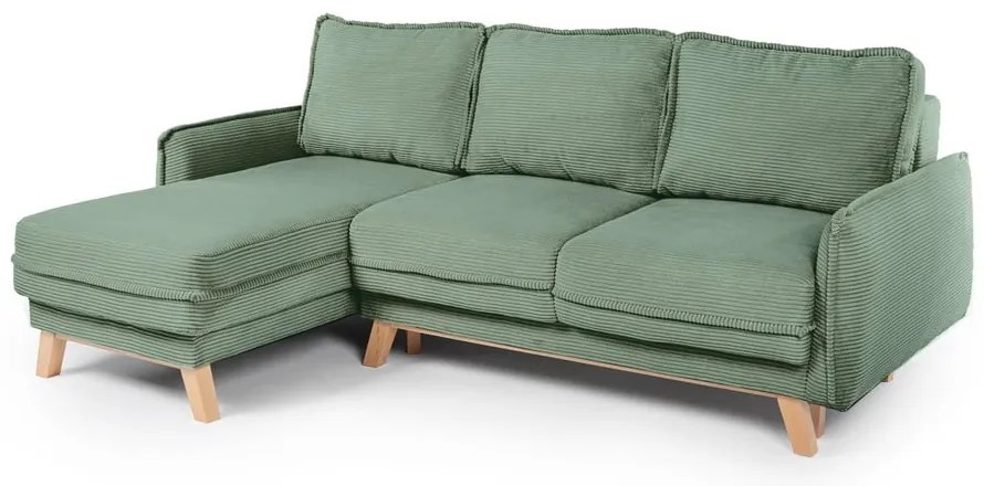 Colțar verde deschis extensibil cu tapițerie din catifea reiată (cu colț variabil) Tori – Bonami Selection