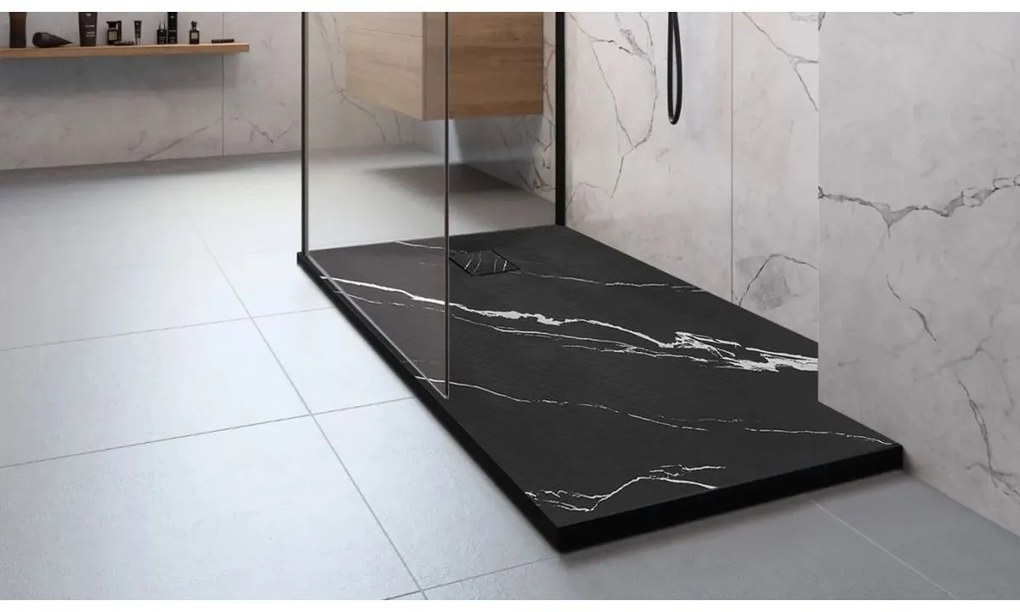 Rea Bazalt Carrara Black cadita de dus dreptunghiulara x120 cm negru REA-K7009