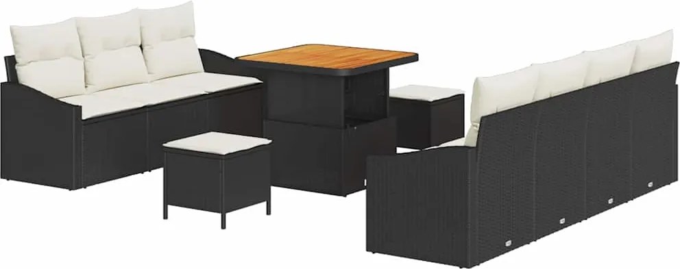 vidaXL Set de canapele pentru grădină cu pernă 10 pcs Negru poliratan