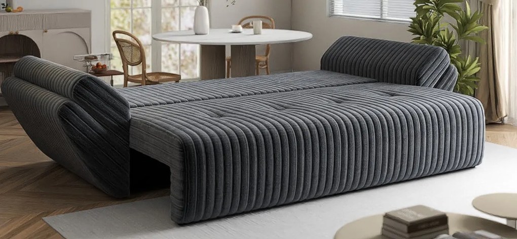 Canapea extensibilă dumonde cu ladă de depozitare si sezut confortabil din spuma high-density, Berlin Ambience Grey 250x100 cm