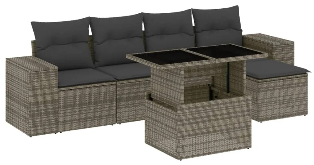 3269130 vidaXL Set mobilier grădină cu perne, 6 piese, gri, poliratan