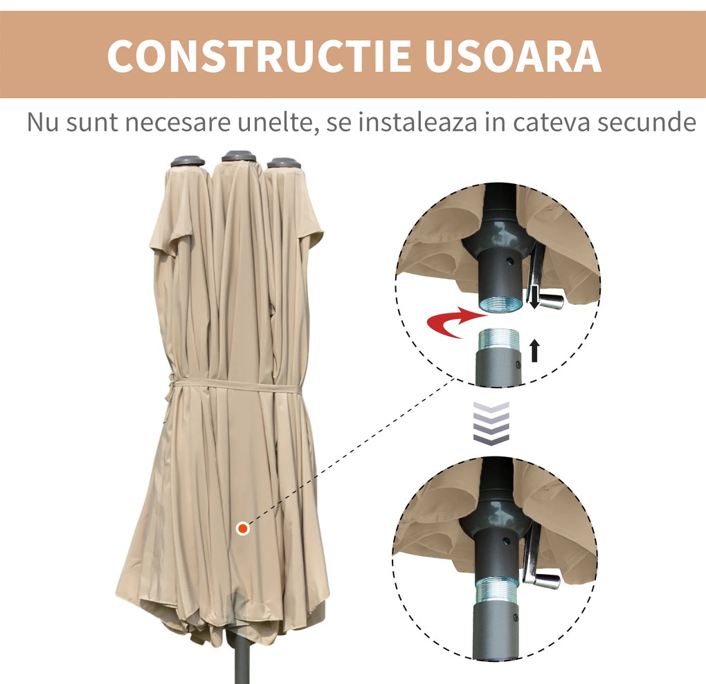 Outsunny Umbrele de Gradina Dubla 460x270cm cu Manivela si Baza Transversala | Aosom Romania