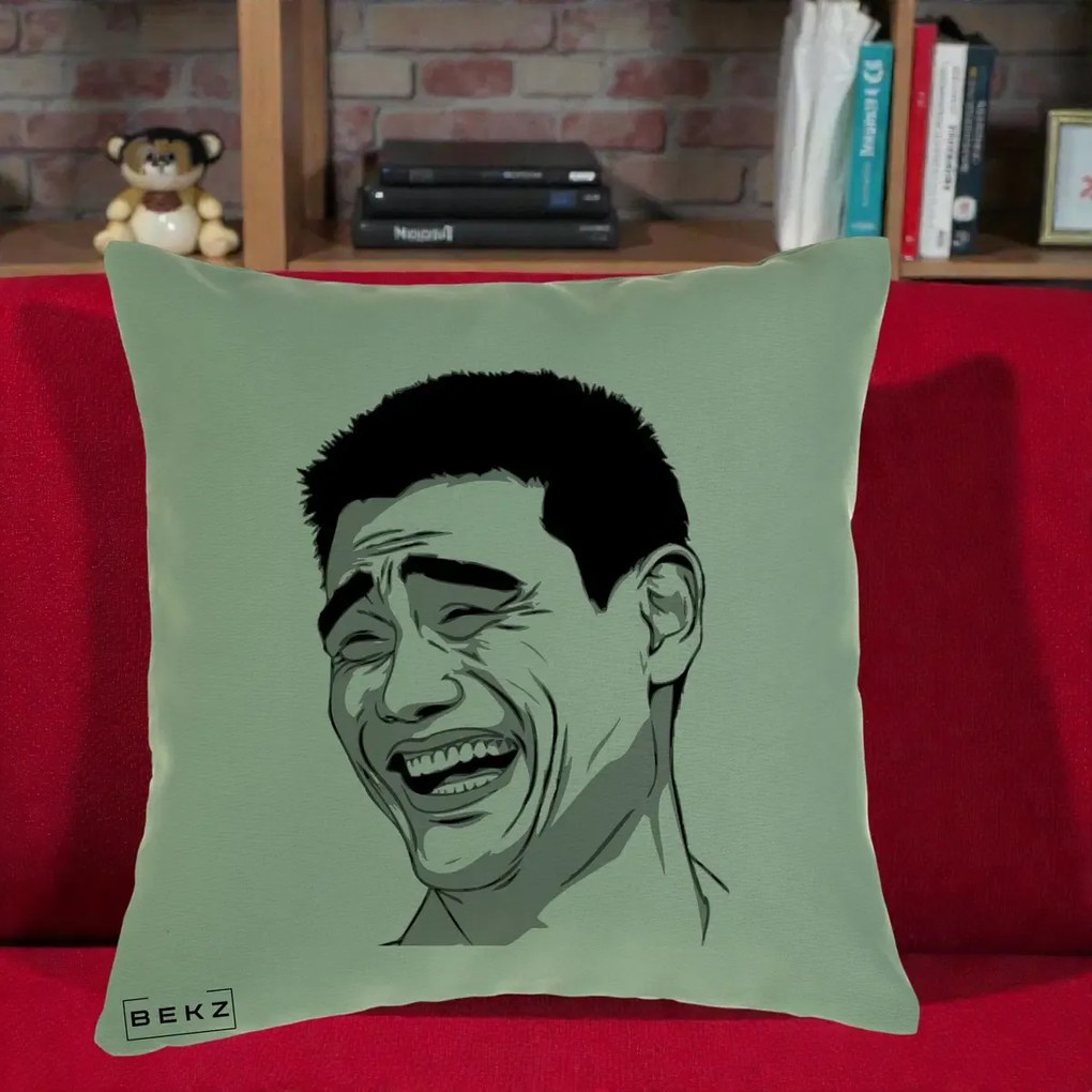 Perna Decorativa Yao Ming Meme, 40x40 cm, Verde, Husa Detasabila, Perna Inclusa, BEKZ®