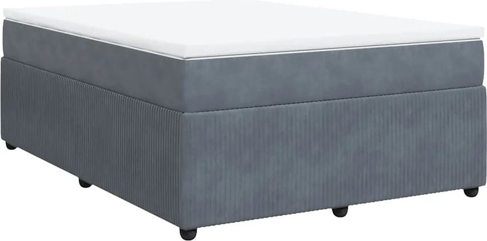 vidaXL Pat box spring cu saltea, gri închis, 160x200 cm, catifea